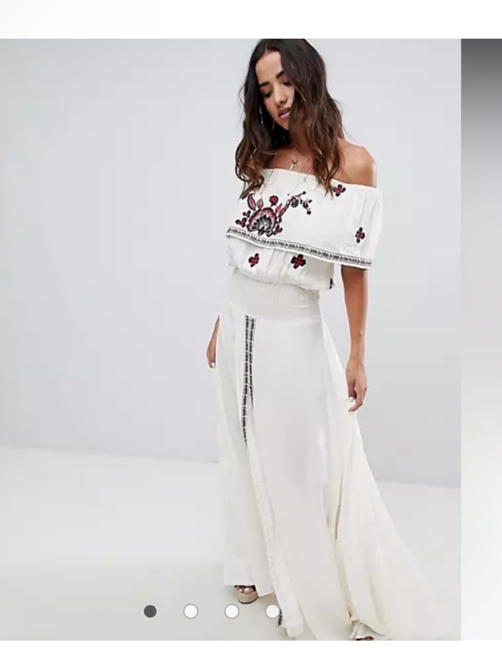 NWT RAGA TESSI off shoulder embroidered MAXI DRESS